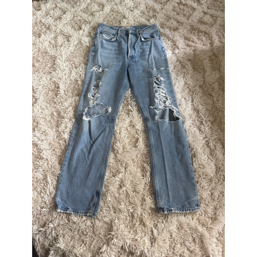 Women's AGOLDE Blue Distressed Straight Leg Jeans Size 25